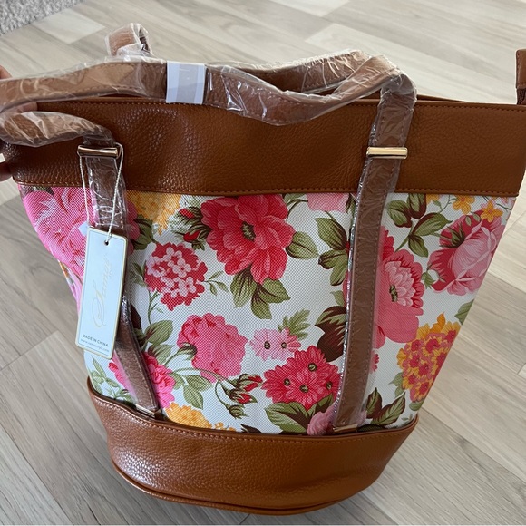 SAMOE STYLE Floral Brown Shoulder Purse Handbag Faux Leather - Picture 10 of 17